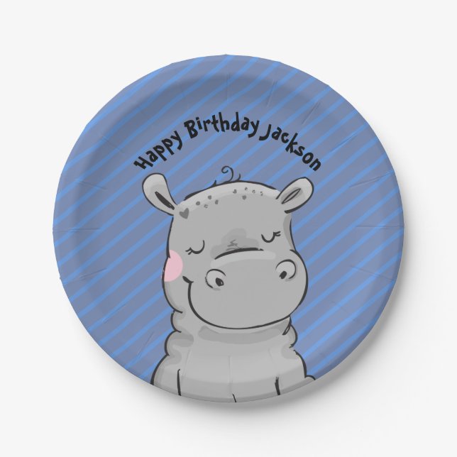 Cute Hippo Birthday Party Plate (Front)