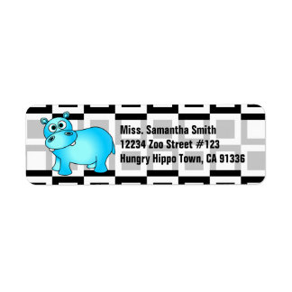Cute Hippo Black & White Return Address Labels