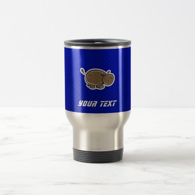 Cute Hippo; Blue Travel Mug (Center)
