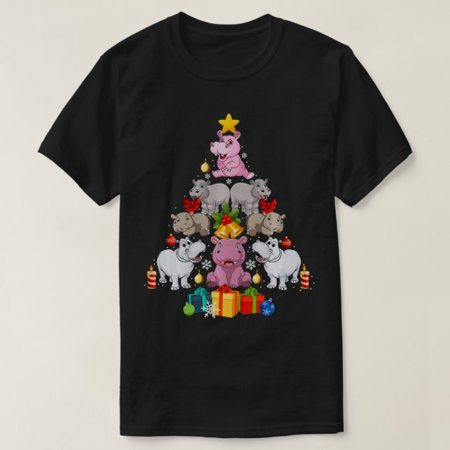 Cute Hippo Christmas Tree Hippopotamus Christmas X T-Shirt (Design Front)
