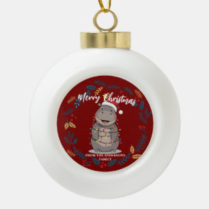 Cute Hippo christmas tree zoo animal Xmas Wealth f Ceramic Ball Christmas Ornament