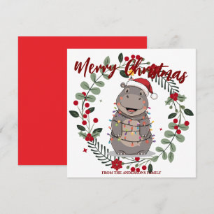 Cute Hippo christmas tree zoo animal Xmas Wealth f Holiday Card