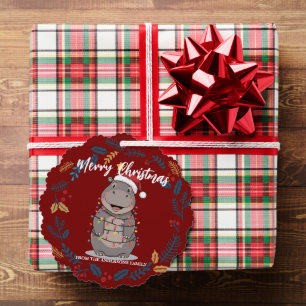 Cute Hippo christmas tree zoo animal Xmas Wealth f Ornament Card
