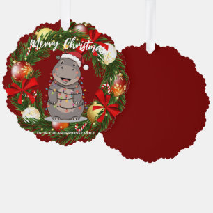Cute Hippo christmas tree zoo animal Xmas Wealth f Ornament Card