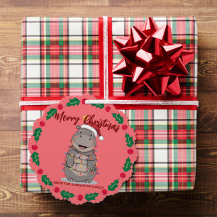 Cute Hippo christmas tree zoo animal Xmas Wealth f Ornament Card