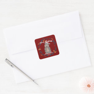 Cute Hippo christmas tree zoo animal Xmas Wealth f Square Sticker