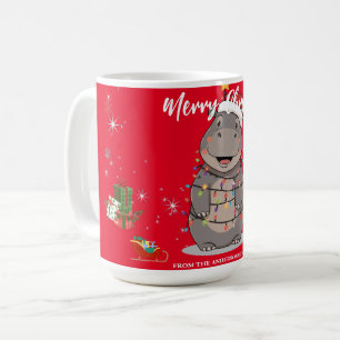 Cute Hippo Christmas tree zoo safari Xmas plaid pa Coffee Mug