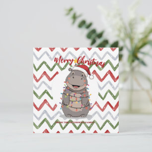Cute Hippo Christmas tree zoo safari Xmas plaid pa Holiday Card