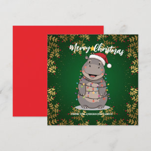 Cute Hippo Christmas tree zoo safari Xmas plaid pa Holiday Card