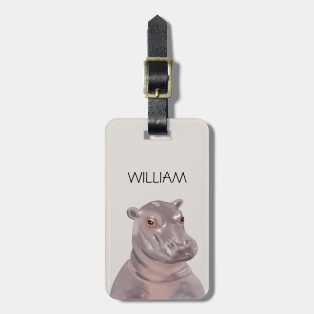 Cute Hippo Custom Name  Luggage Tag (Front Vertical)