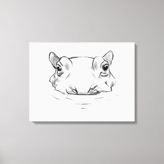 Cute hippo drawing canvas print (Front)