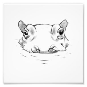 Cute hippo drawing photo print