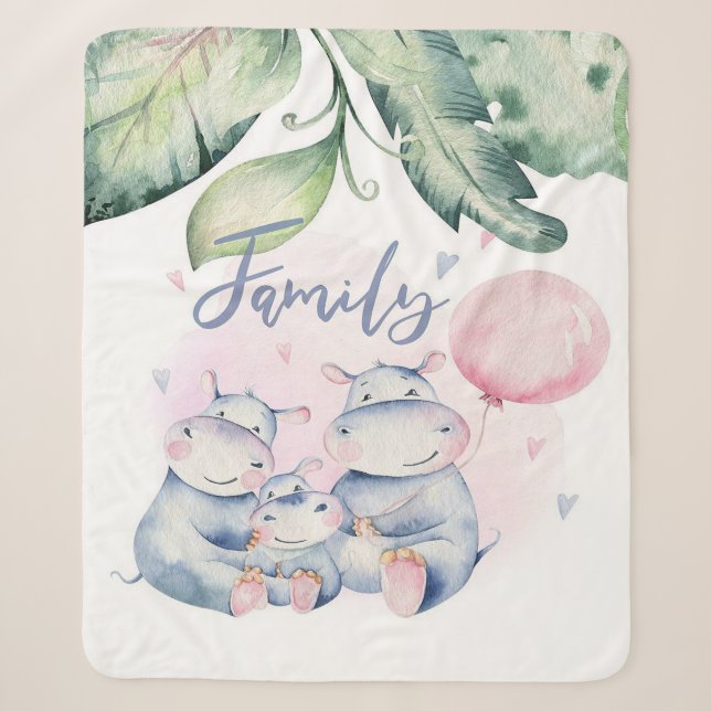 Cute hippo family | Décor gift Sherpa Blanket (Front)