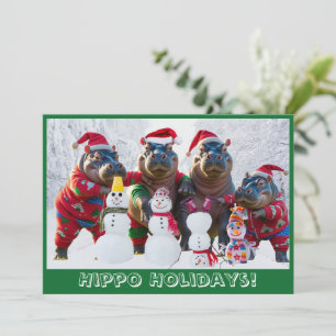 Cute Hippo Family in Pyjamas Personalized Holiday Card