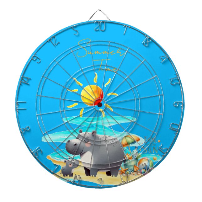 Cute Hippo Fun in the Sun Beach Day Dartboard (Front)