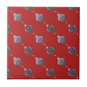 Cute Hippo Heads and Tails Pattern on Red Tile