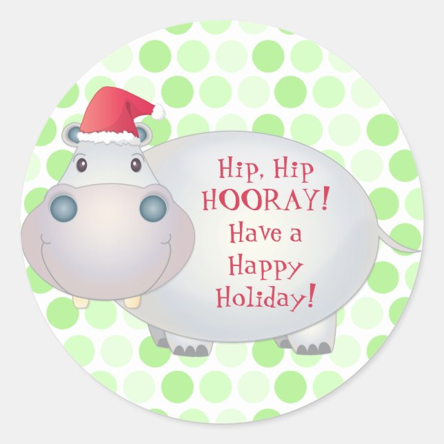 Cute Hippo Hippopotamus Christmas Stickers (Front)
