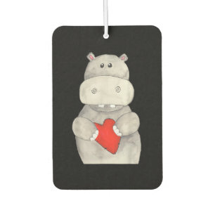Cute Hippo Hippopotamus Holding Heart   Love Hippo Air Freshener