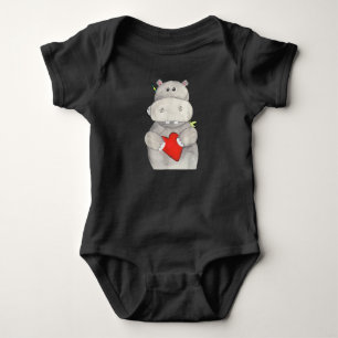 Cute Hippo Hippopotamus Holding Heart Love Hippo Baby Bodysuit