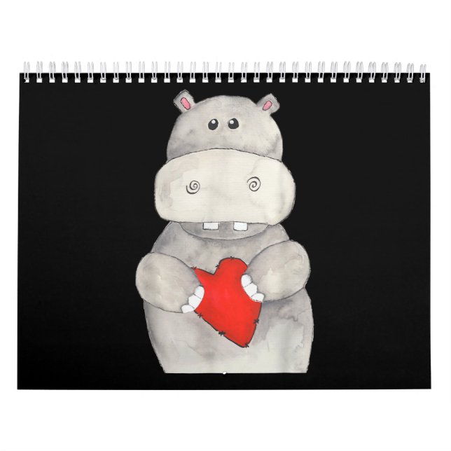 Cute Hippo Hippopotamus Holding Heart | Love Hippo Calendar (Cover)