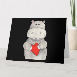 Cute Hippo Hippopotamus Holding Heart   Love Hippo Card