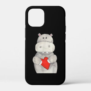 Cute Hippo Hippopotamus Holding Heart   Love Hippo iPhone 12 Mini Case