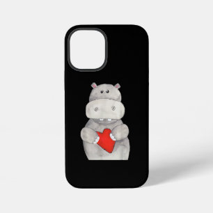 Cute Hippo Hippopotamus Holding Heart   Love Hippo iPhone 12 Mini Case