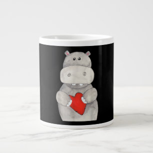 Cute Hippo Hippopotamus Holding Heart Love Hippo Large Coffee Mug