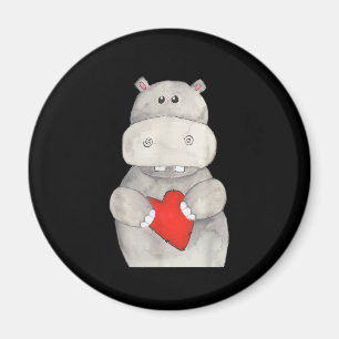 Cute Hippo Hippopotamus Holding Heart Love Hippo Magnet