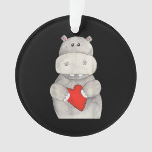 Cute Hippo Hippopotamus Holding Heart   Love Hippo Ornament