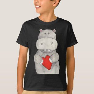 Cute Hippo Hippopotamus Holding Heart Love Hippo T-Shirt