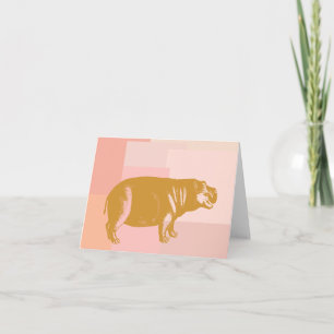 Cute Hippo Illustration in Pink and Gold Card