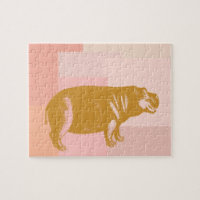 Cute Hippo Illustration in Pink and Gold