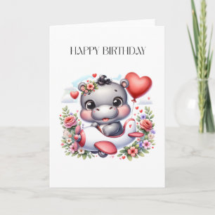 Cute Hippo in Heart Plane Card