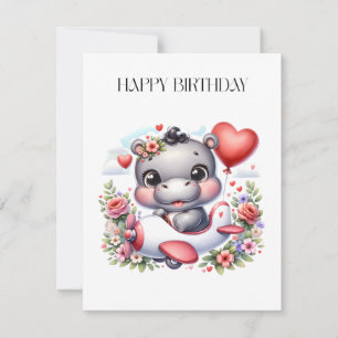 Cute Hippo in Heart Plane Invitation