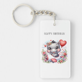 Cute Hippo in Heart Plane Keychain