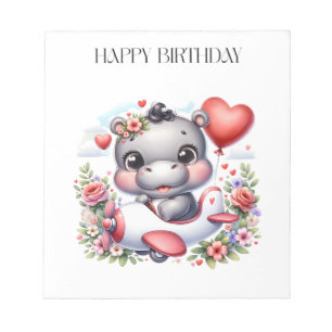 Cute Hippo in Heart Plane Notepad