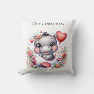 Cute Hippo in Heart Plane Throw Pillow