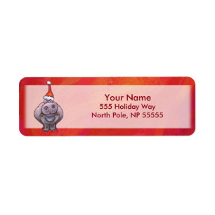 Cute Hippo in Santa Hat on Red