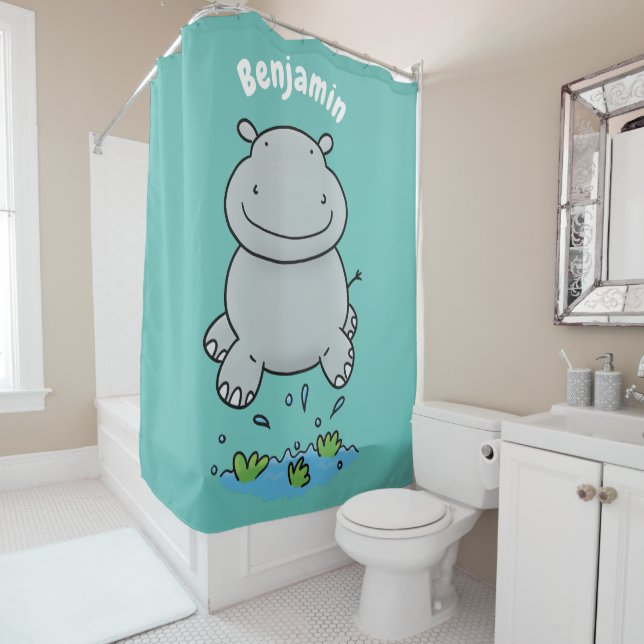 Cute hippo jumping cartoon illustration (In Situ)