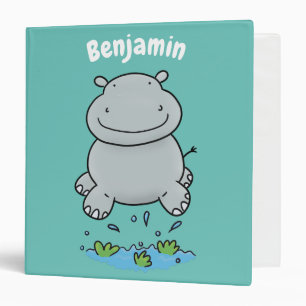 Cute hippo jumping cartoon illustration binder