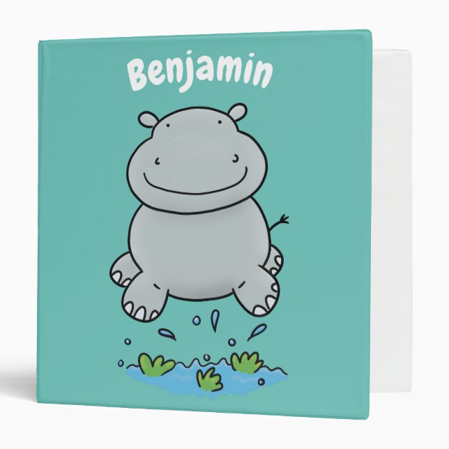 Cute hippo jumping cartoon illustration binder (Front/Inside)