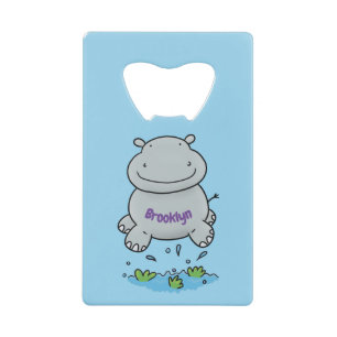 Cute hippo jumping cartoon illustration credit card bottle opener