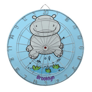 Cute hippo jumping cartoon illustration dartboard