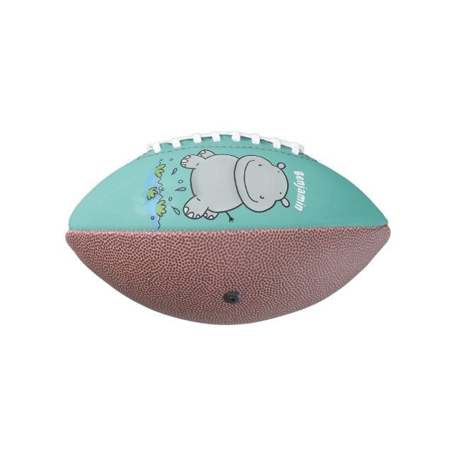 Cute hippo jumping cartoon illustration football (Rotated 270)