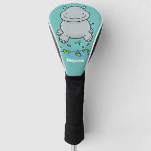 Cute hippo jumping cartoon illustration golf head cover