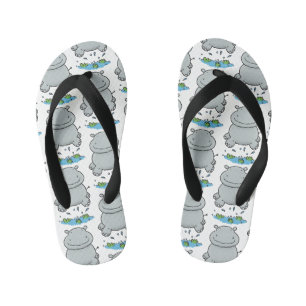 Cute hippo jumping cartoon illustration kid's flip flops