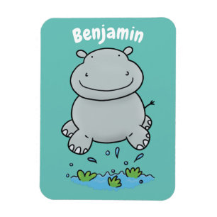Cute hippo jumping cartoon illustration magnet