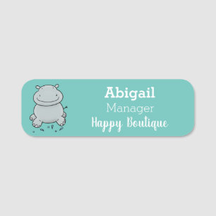 Cute hippo jumping cartoon illustration name tag