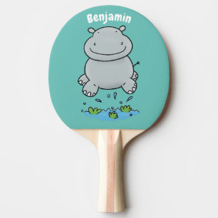 Cute hippo jumping cartoon illustration ping pong paddle